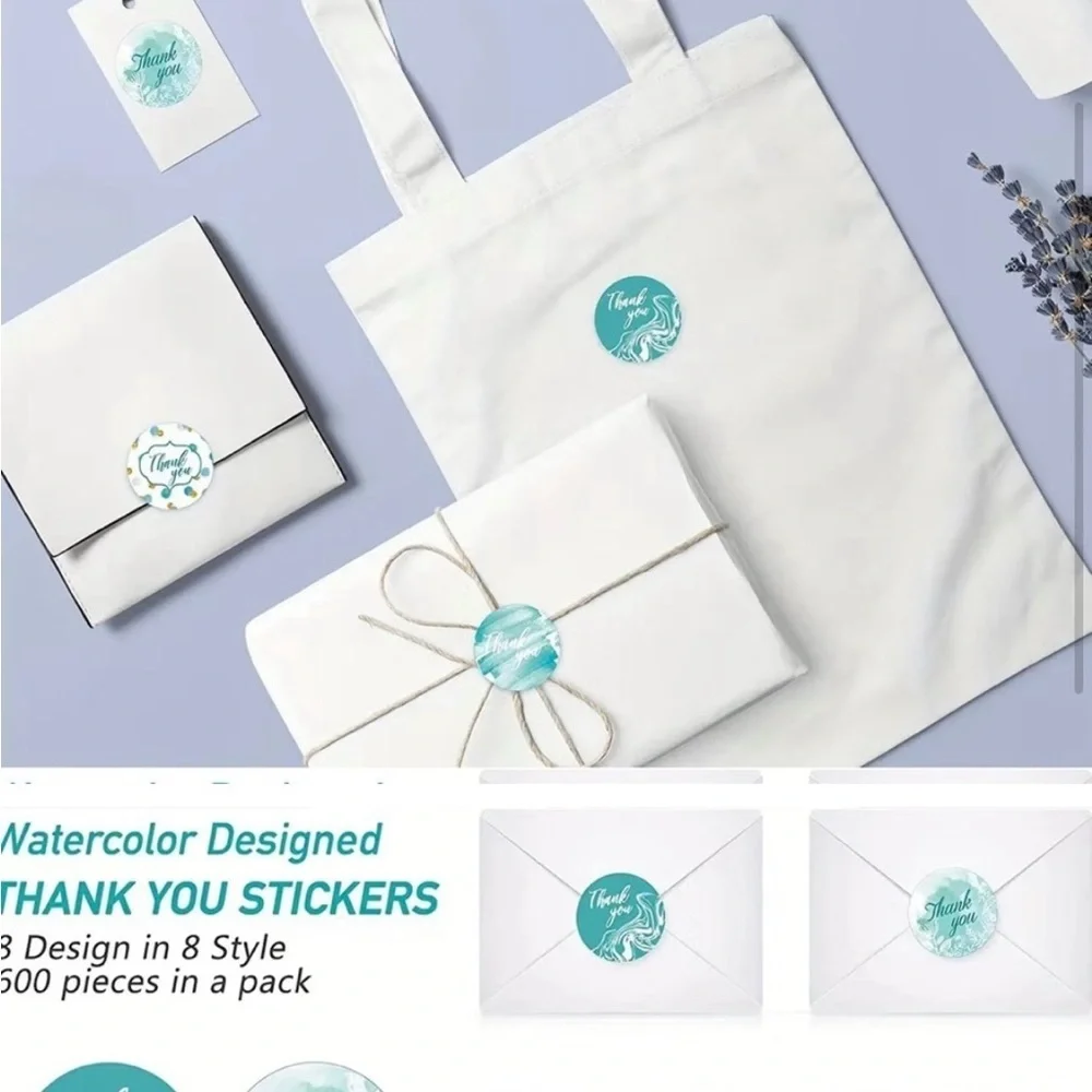 500- Thank You Stickers Roll - Teal and White